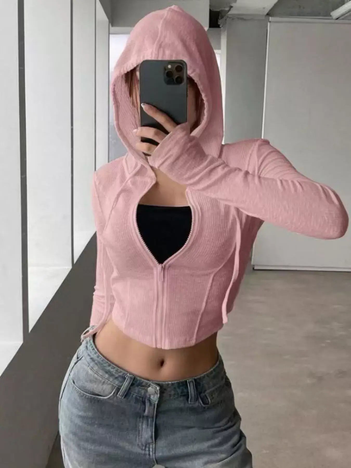 Ribbed Knit Cropped Zip-Up Outerwear - Trendsi - Flyclothing LLC