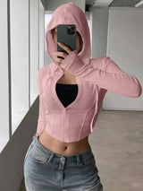 Ribbed Knit Cropped Zip-Up Outerwear - Trendsi - Flyclothing LLC