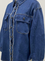 Pocketed Collared Neck Long Sleeve Denim Shirt - Trendsi - Flyclothing LLC