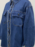 Pocketed Collared Neck Long Sleeve Denim Shirt - Trendsi