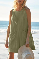Lovelet Round Neck Sleeveless Romper with Pockets - Trendsi - Flyclothing LLC