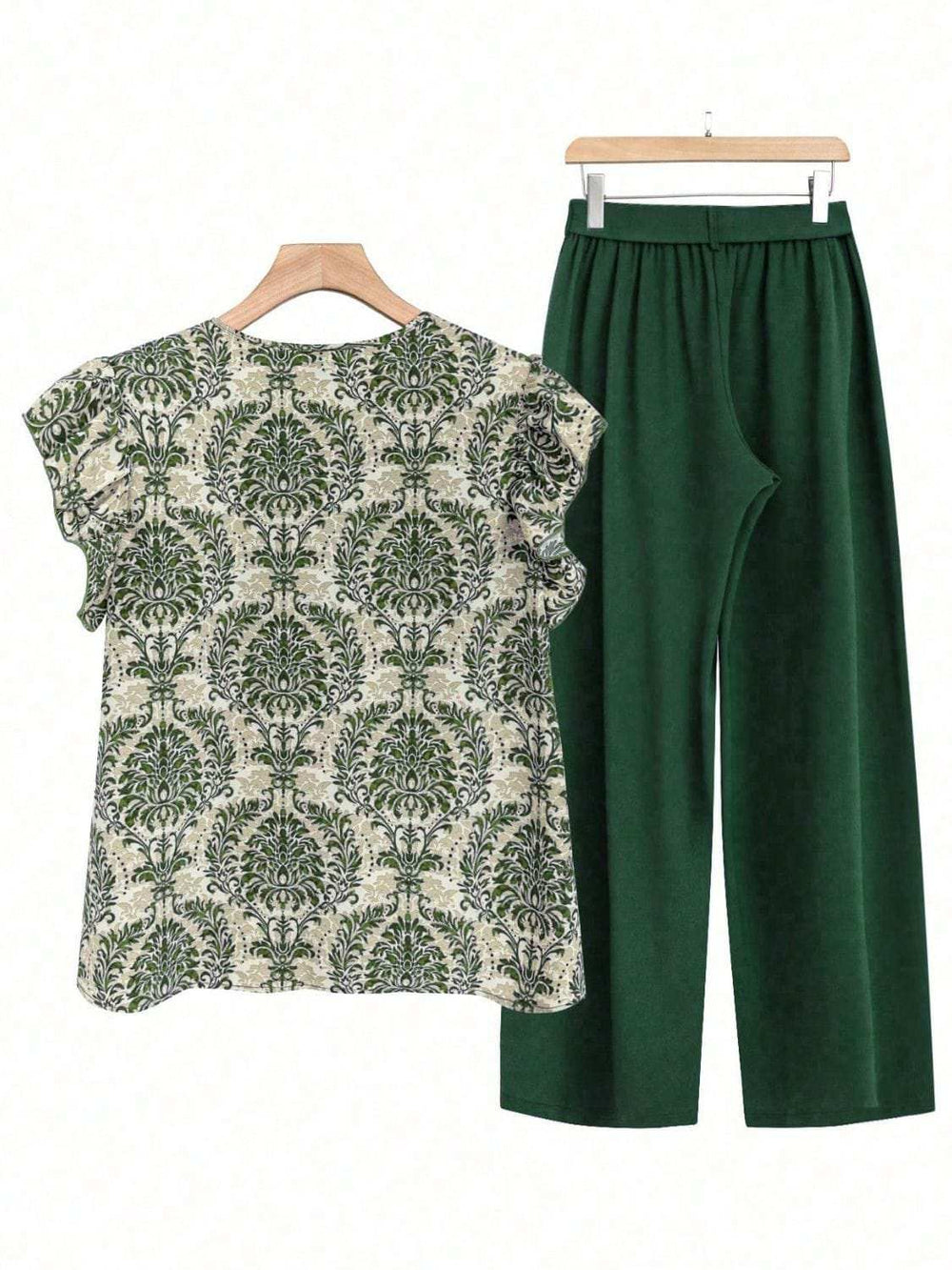 Printed Ruffled Cap Sleeve Top and Pants Set - Trendsi - Flyclothing LLC