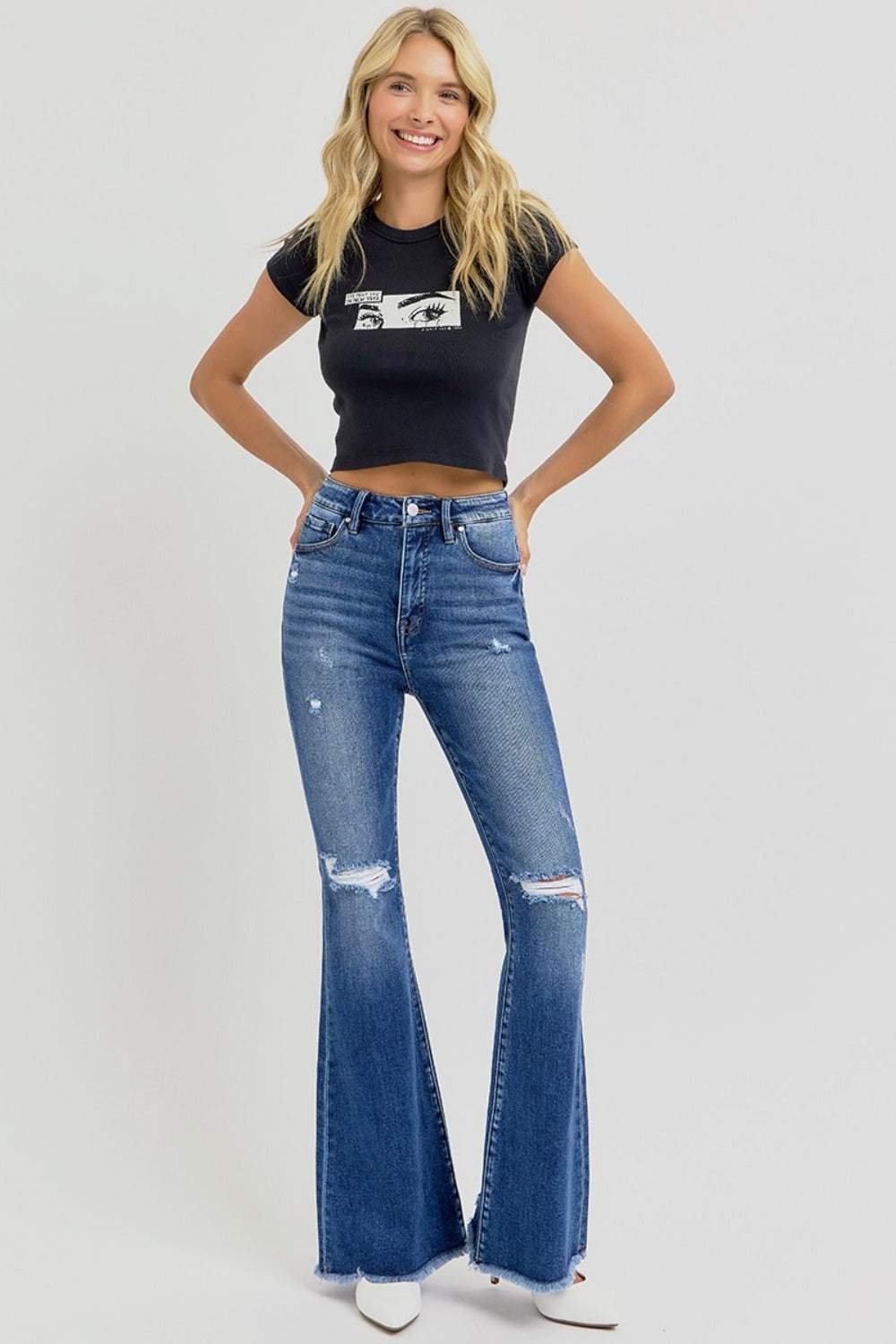 RISEN Full Size High Rise Distressed Raw Hem Flare Jeans - Trendsi - Flyclothing LLC