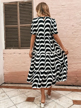 Wavy Striped Round Neck Short Sleeve Dress - Trendsi - Flyclothing LLC