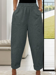 Elastic Waist Pants with Pockets - Trendsi