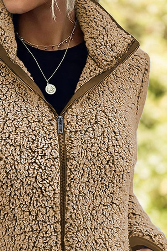 Pocketed Zip Up Turtleneck Jacket - Trendsi