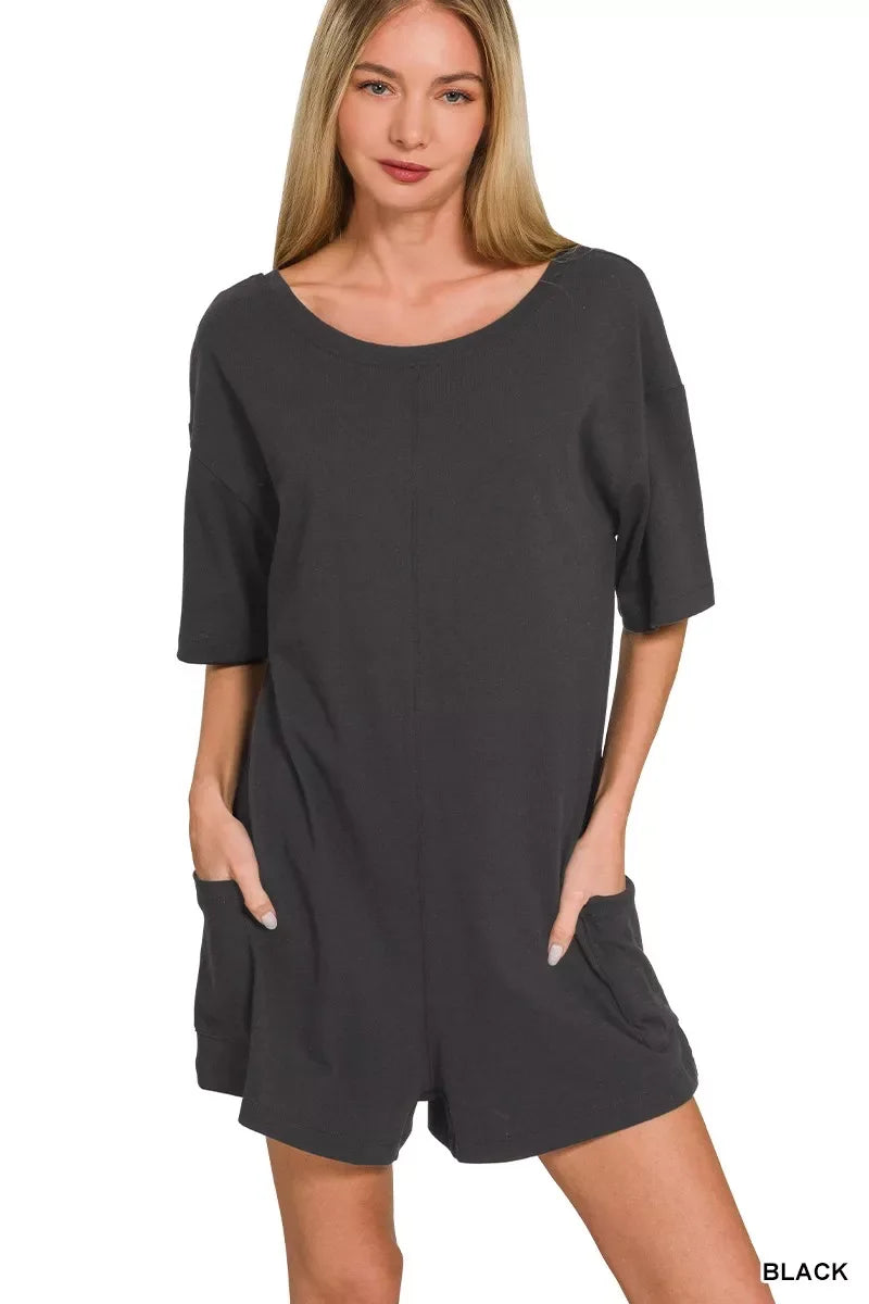 Zenana V or Scoop Neck Reversible 2-Way Romper - Trendsi - Flyclothing LLC