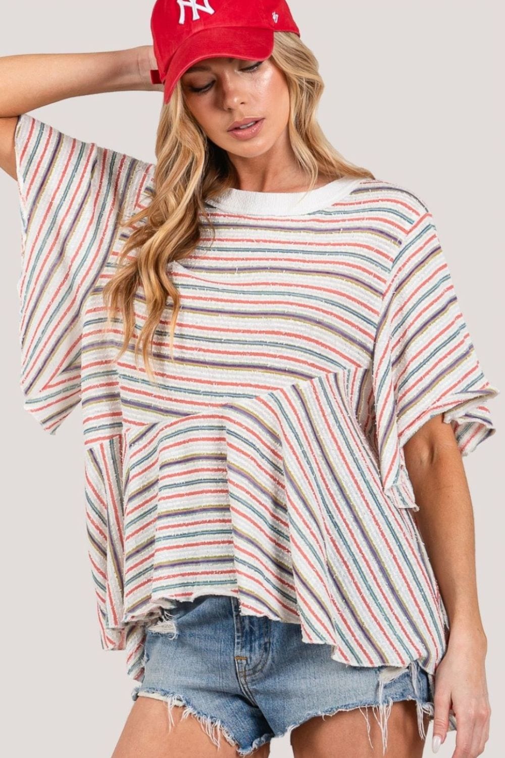 SAGE + FIG Full Size Round Neck Stripe Top - Trendsi