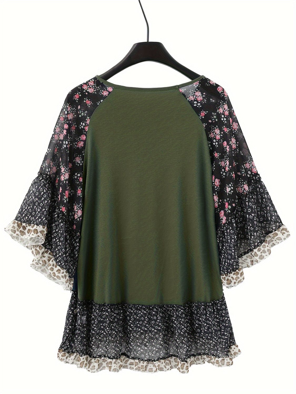 Full Size Frill Printed Round Neck Half Sleeve Blouse - Trendsi