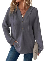 Full Size Button Detail Waffle Knit Hoodie Plus Size - Trendsi - Flyclothing LLC