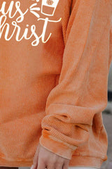 Letter Graphic Round Neck Long Sleeve Oversize Sweatshirt - Trendsi - Flyclothing LLC
