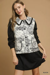 Umgee Toile Quilted Vest with Ruffle Collar - Trendsi - Flyclothing LLC