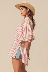 SO ME Multicolored Stripe Button Down Shirt - Trendsi - Flyclothing LLC