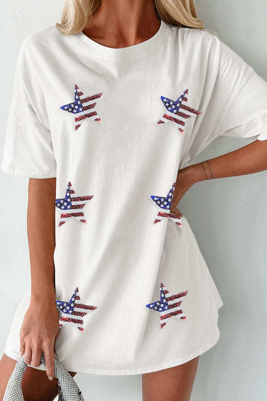 US Flag Star Round Neck Half Sleeve Oversize T-Shirt - Trendsi - Flyclothing LLC