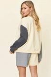 Double Take Full Size Contrast Drop Shoulder Top and Shorts Set - Trendsi