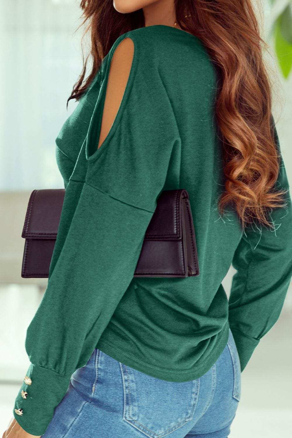 Cutout Round Neck Long Sleeve Top - Trendsi - Flyclothing LLC