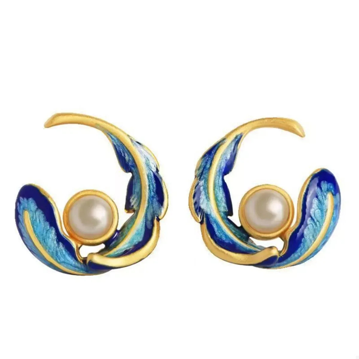 Feather Pearl Stud Earrings - Trendsi - Flyclothing LLC