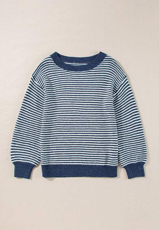 Striped Boat Neck Long Sleeve Sweater - Trendsi - Flyclothing LLC
