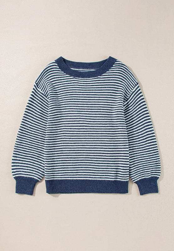 Striped Boat Neck Long Sleeve Sweater - Trendsi - Flyclothing LLC