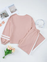 Contrast Trim Round Neck Top and Pants Set - Trendsi - Flyclothing LLC