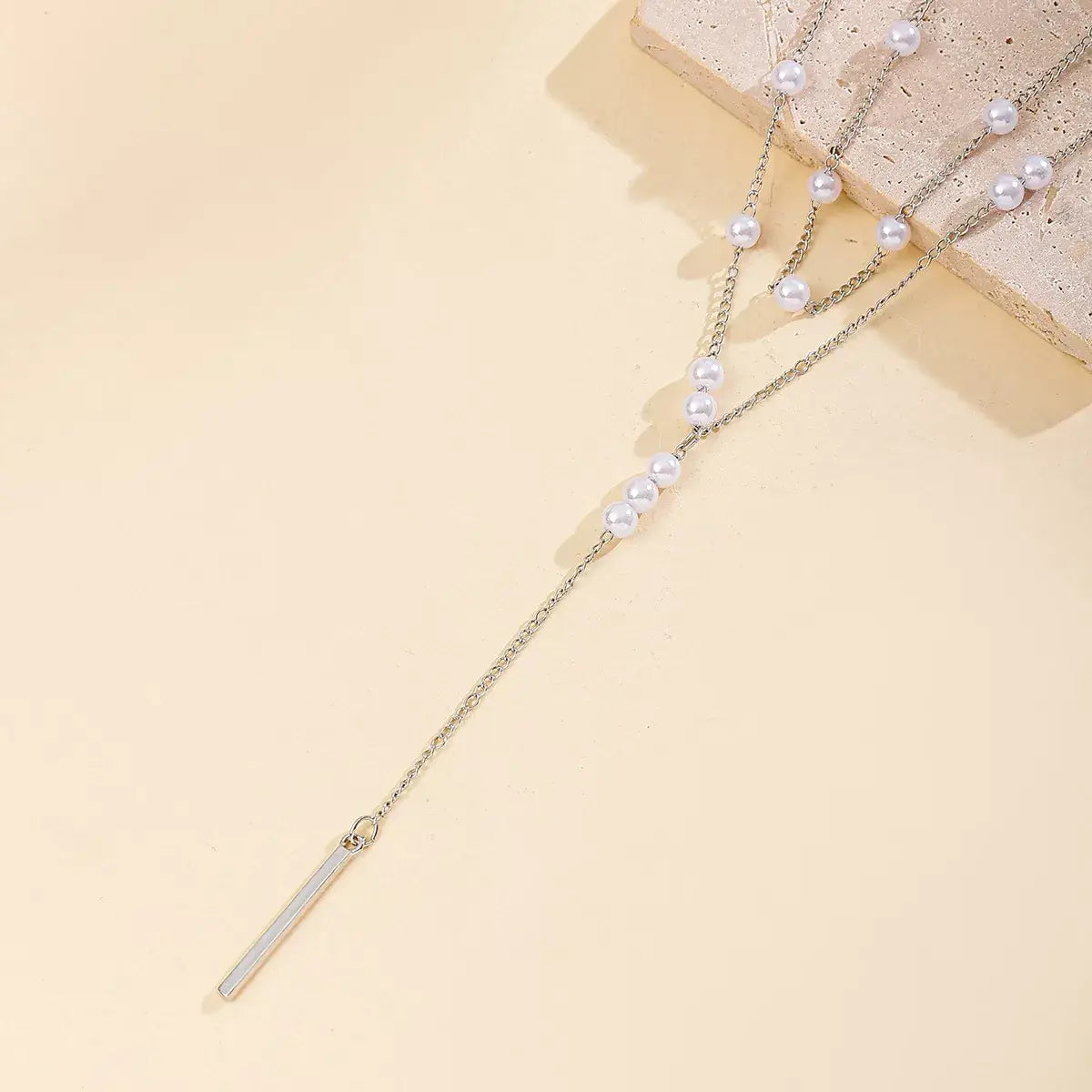 Double Layered Pearl Y-Shaped Necklace - Trendsi - Flyclothing LLC