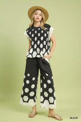 Umgee Hexagon Print Wide Leg Pants with Scalloped Hem - Trendsi - Flyclothing LLC