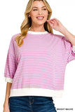 Zenana Striped Contrast Trim Banded Bottom Top - Trendsi - Flyclothing LLC