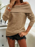 Off-Shoulder Long Sleeve Sweater - Trendsi - Flyclothing LLC