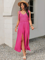 V-Neck Wide Strap Slit Jumpsuit - Trendsi - Flyclothing LLC