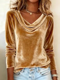 Velvet Cowl Neck Long Sleeve Top - Trendsi - Flyclothing LLC