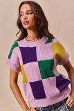 SO ME Mardi Gras Check Plaid Casual Sweater Top - Trendsi - Flyclothing LLC