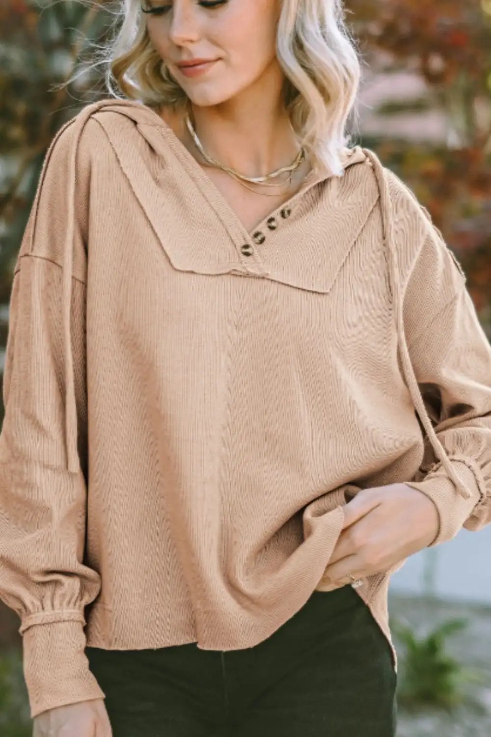 Drawstring Long Sleeve Hoodie - Trendsi