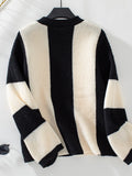 Color Block Round Neck Long Sleeve Sweater - Trendsi