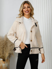 Pocketed Button Down Collared Neck Jacket - Trendsi