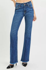RISEN Full Size Mid Rise Bootcut Frayed Waistband Hem Detail Jeans Plus Size - Trendsi - Flyclothing LLC