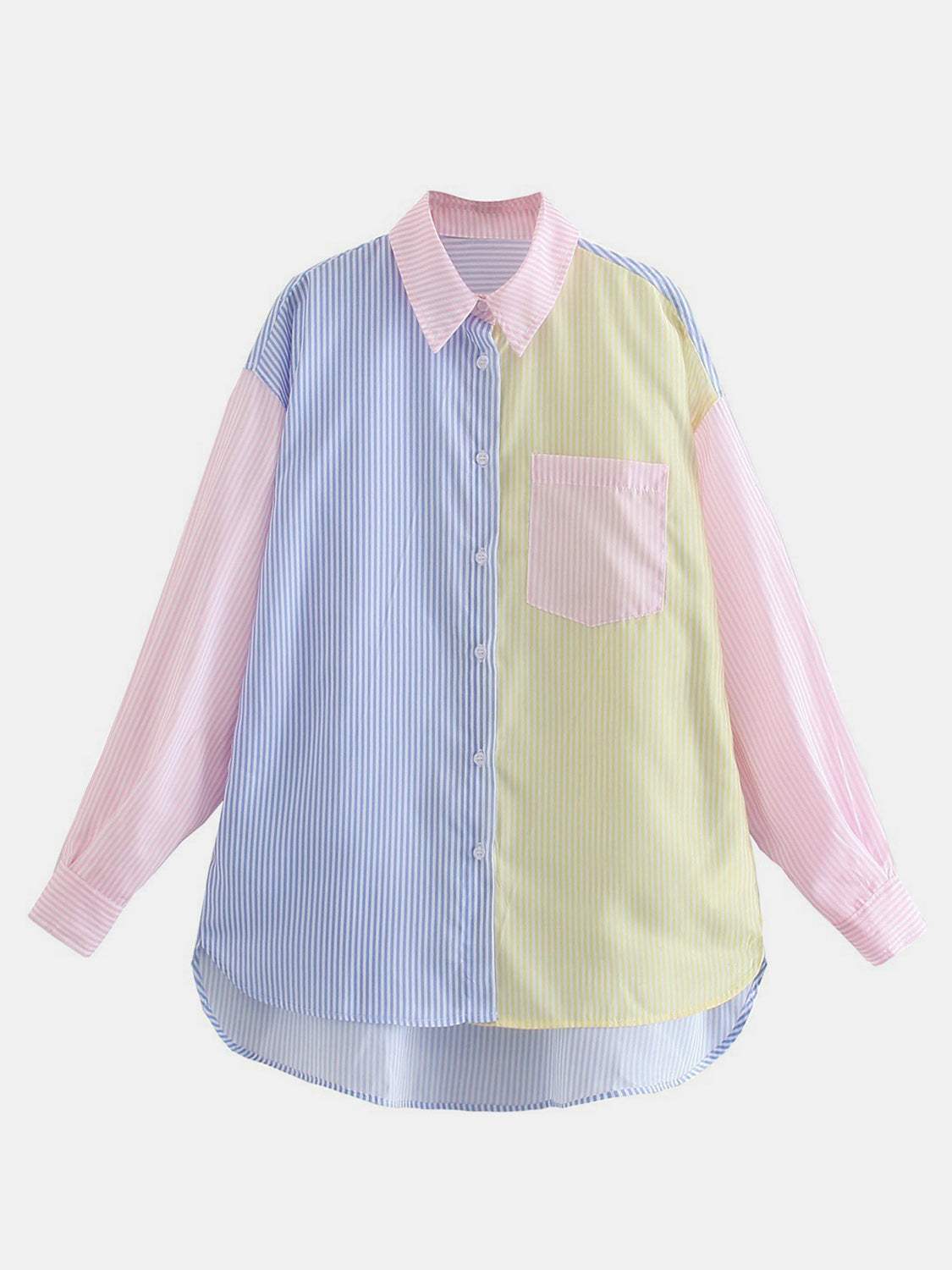 Pocketed Color Block Long Sleeve Shirt - Trendsi - Flyclothing LLC