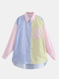 Pocketed Color Block Long Sleeve Shirt - Trendsi