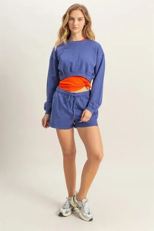 HYFVE Crew Neck Long Sleeve Crop Sweatshirt - Trendsi - Flyclothing LLC