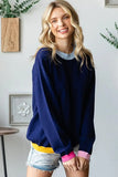 First Love Contrast Ribbed Round Neck Long Sleeve Sweater - Trendsi