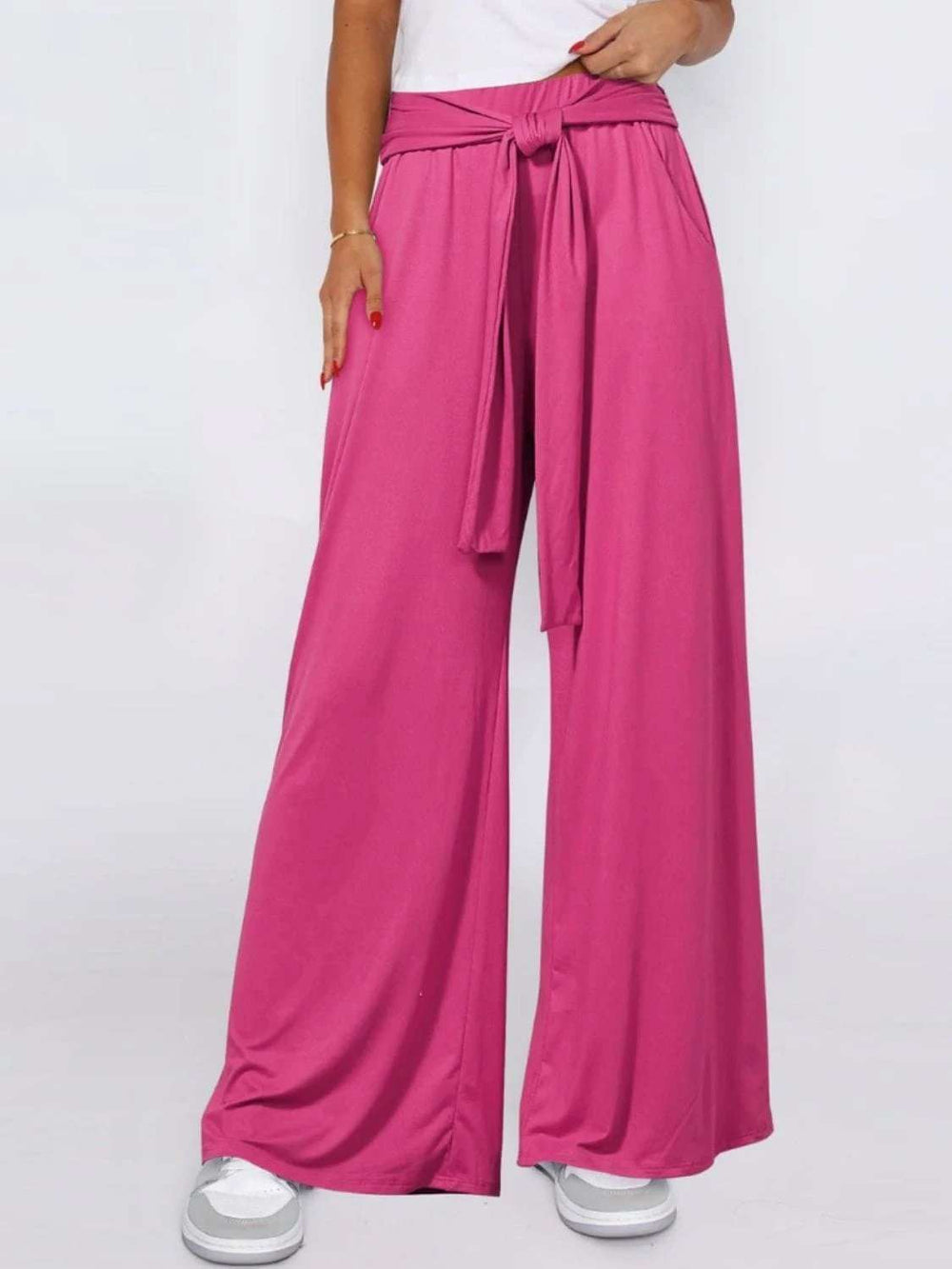 Tied Wide Leg Pants with Pockets - Trendsi - Flyclothing LLC
