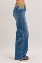 Judy Blue MR Column Straight Jeans with Corduroy Waist - Trendsi - Flyclothing LLC
