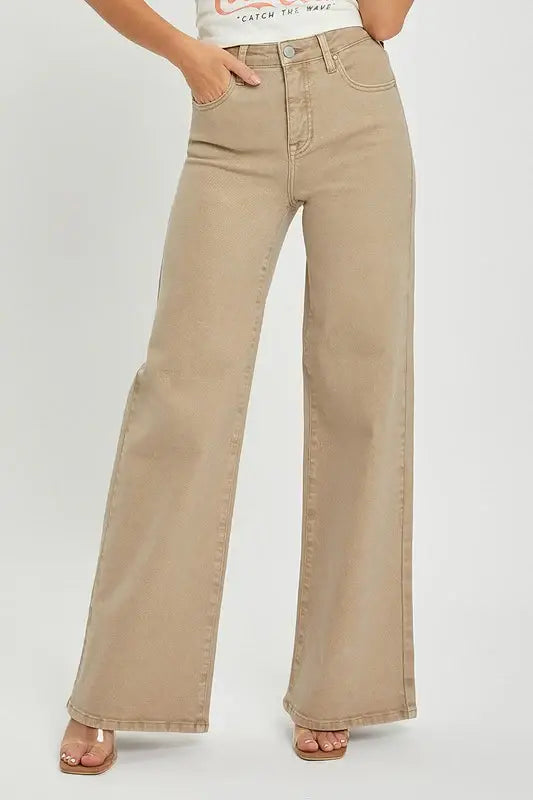 RISEN Full Size Tummy Control High Rise Wide Leg Jeans Plus Size - Trendsi - Flyclothing LLC