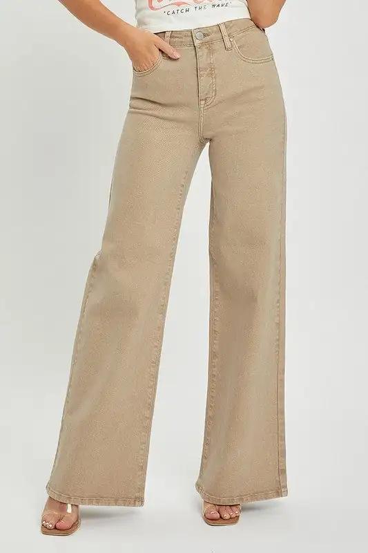 RISEN Full Size Tummy Control High Rise Wide Leg Jeans Plus Size - Trendsi