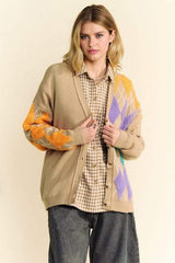 Davi & Dani Argyle V-Neck Dropped Shoulder Cardigan - Trendsi - Flyclothing LLC