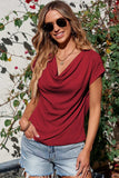 Cowl Neck Short Sleeve T-Shirt - Trendsi - Flyclothing LLC