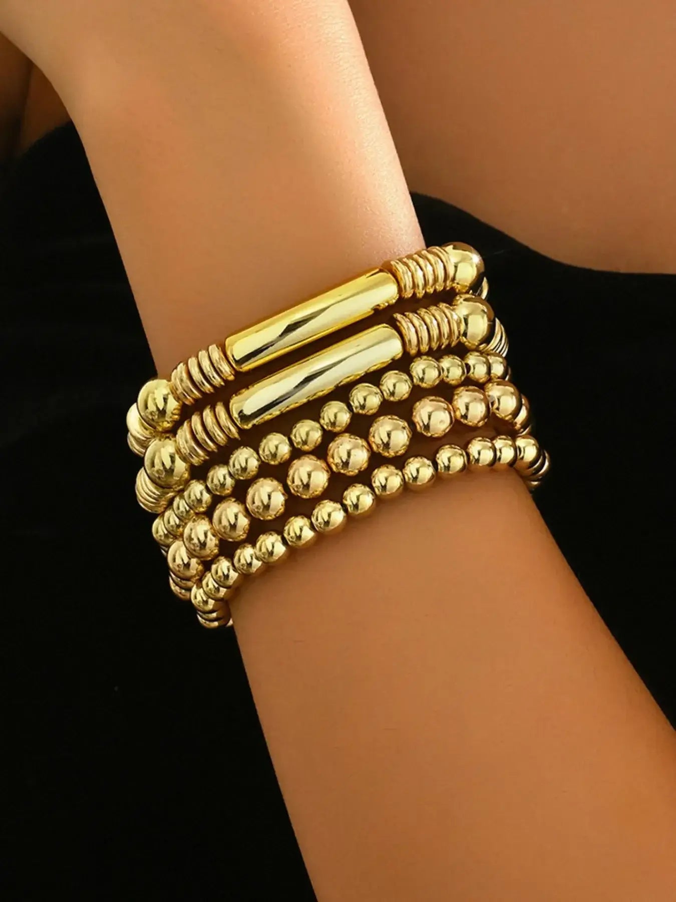5 Piece Stainless Steel Beaded Bracelet - Trendsi - Flyclothing LLC