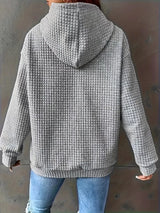 Textured Knit Drawstring Hoodie - Trendsi - Flyclothing LLC