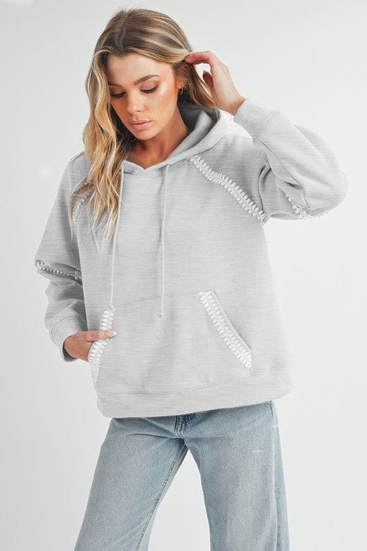 Aemi + Co Lace Detail Drawstring Hoodie with Kangaroo Pocket - Trendsi