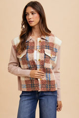 Annie Wear Faux Fur Plaid Button Up Jacket - Trendsi
