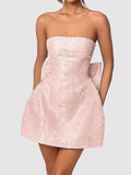 Lace-Up Sleeveless Satin Mini Dress with Bow - Trendsi